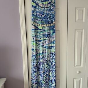 Lilly Pulitzer Mika Maxi Dress in chasing waves engineered blue current print